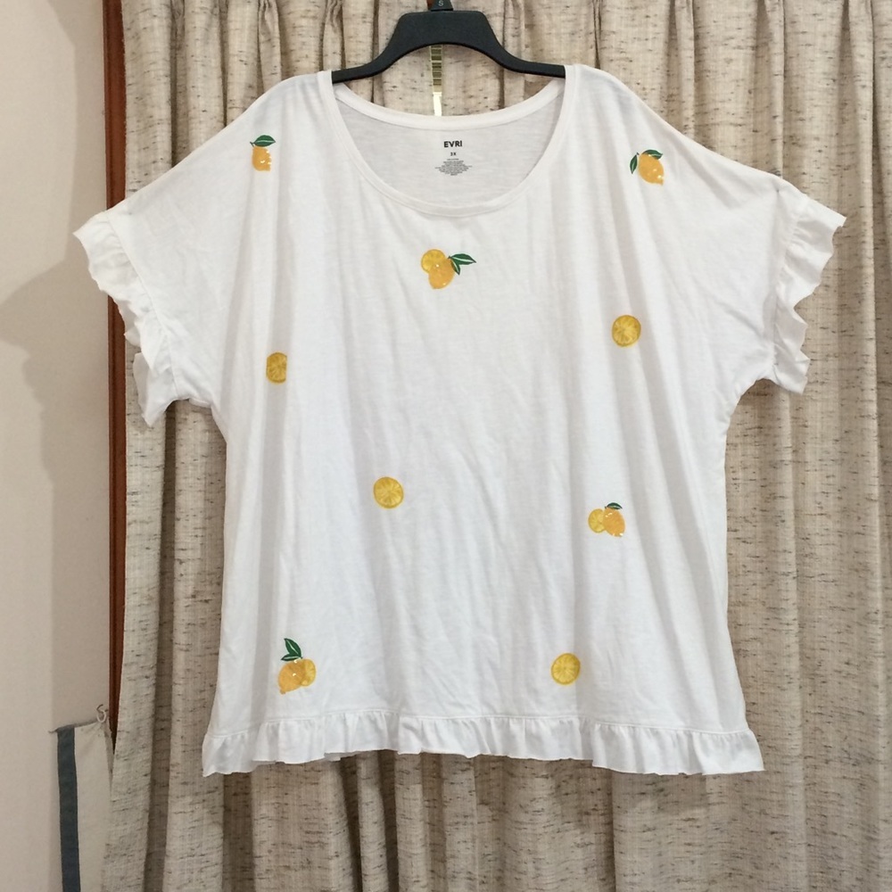 EVRI Lemon Print Ruffle Tee - 3X